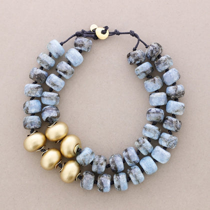 BROWN-SKY BLUE MULTILAYER ART NECKLACE