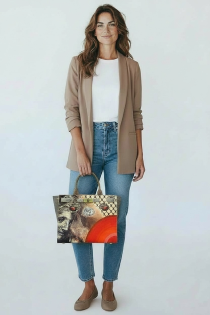 Greta L. Beige quilted and art leather tote bag