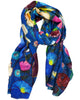 ROYAL BLUE ART FLOWER SOFT SCARF