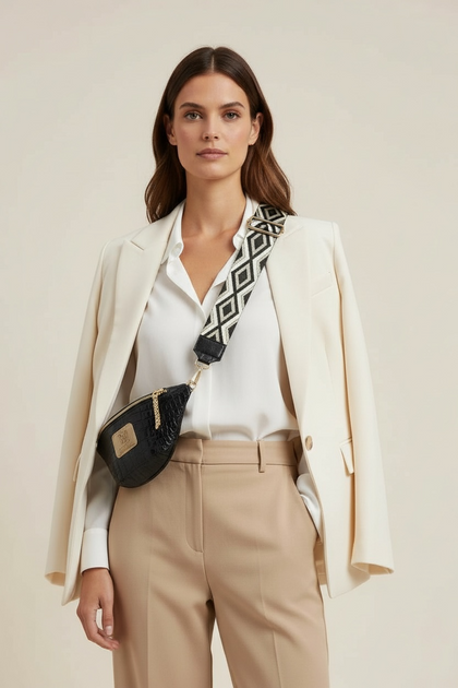 MINI. GOLD AND BLACK 3D LEATHER BELT BAG