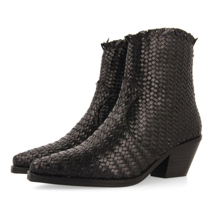Black woven leather chic cowboy boots
