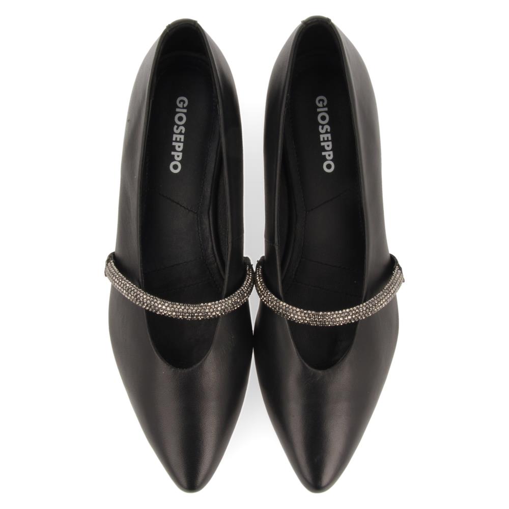 Black leather super soft ballerinas with crystals