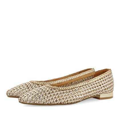 GOLD AND SILVER HANDWOVEN LEATHER BALLERINAS WITH 1.5CM HEELS