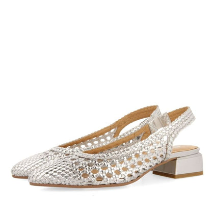 SILVER HANDWOVEN LEATHER BALLERINAS WITH 3CM HEELS