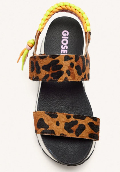 LEOPARD PRINT LEATHER SPORTY SANDALS