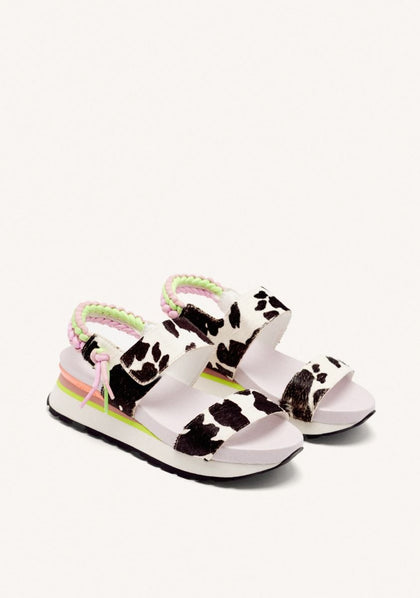 COW PRINT LEATHER SPORTY SANDALS