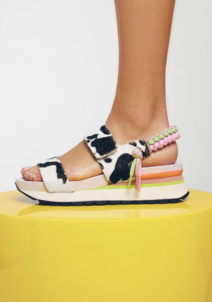 COW PRINT LEATHER SPORTY SANDALS