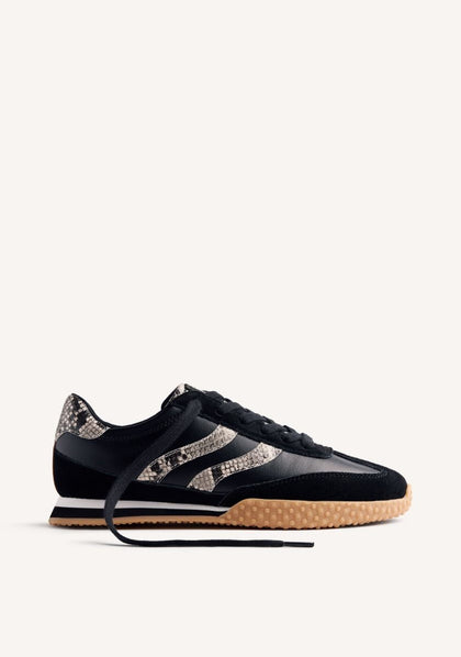 BLACK LEATHER ANATOMIC SNEAKERS WITH SNAKE PRINT DETAILS
