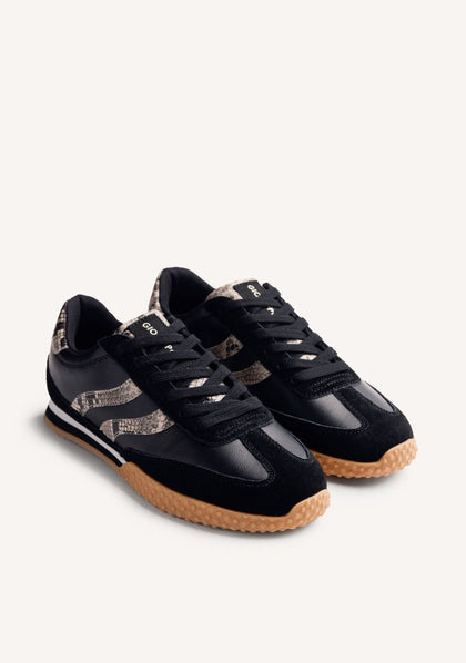 BLACK LEATHER ANATOMIC SNEAKERS WITH SNAKE PRINT DETAILS