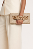 TAUPE 3D LEATHER CLUTCH WITH COW-PRINT BRACELET