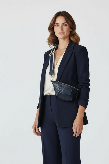 MINI. NAVY BLUE QUILTED LEATHER BELT BAG