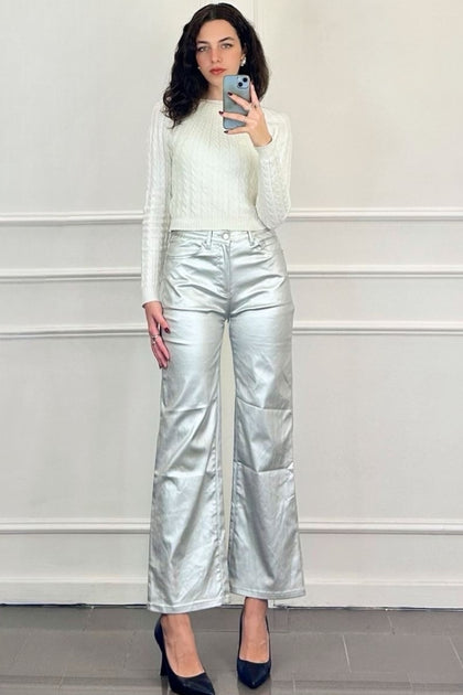 MATTE SILVER WIDE PANTS