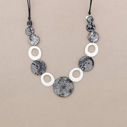 SILVER BLACK SNAKE-PRINT LONG NECKLACE