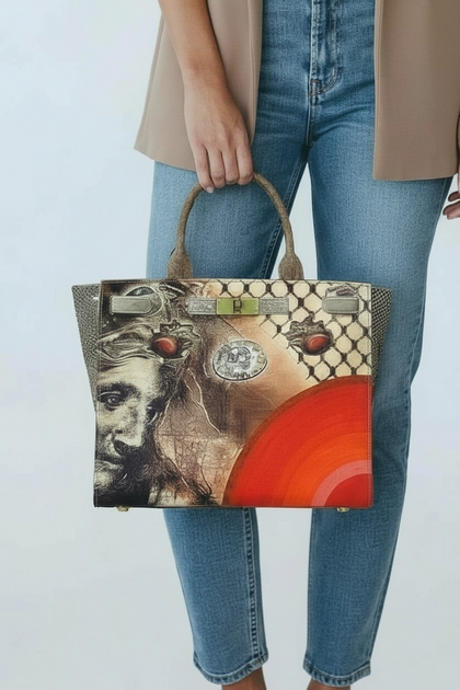 Greta L. Beige quilted and art leather tote bag