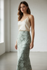 OLIVE WATERCOLOUR ART SILK TOUCH LUXURY SKIRT