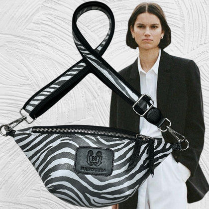 MINI. BLACK ZEBRA-PRINT LEATHER BELT BAG