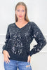 BLACK V CUT SEQUINS PULLOVER