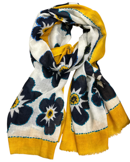 YELLOW AND NAVY BLUE ART SOFT SCARF