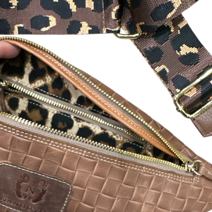 REGULAR.CARAMEL WOVEN-PRINT LEATHER BELT BAG