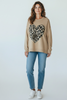 TAN CHIC PULLOVER WITH ANIMAL PRINT HEART