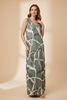 OLIVE WATERCOLOUR ART SILK TOUCH LUXURY DRESS