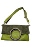 CIRCLE FLAT. LIME LEATHER ART MESSENGER BAG