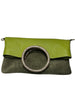 CIRCLE FLAT. LIME LEATHER ART MESSENGER BAG