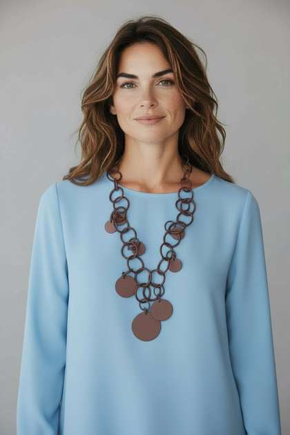 BROWN ART CYRCLES LONG NECKLACE