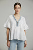 V 3D DENIM CHAIN CHIC BLOUSE