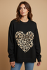 BLACK CHIC PULLOVER WITH ANIMAL PRINT HEART