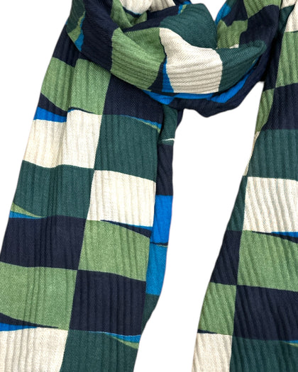 BLUE AND GREEN PLISSE SCARF