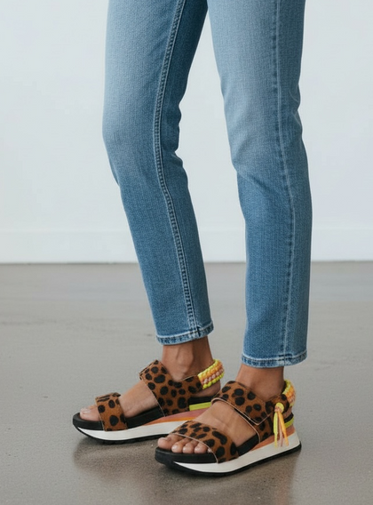 LEOPARD PRINT LEATHER SPORTY SANDALS