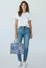 Felice. Blue art double face leather tote bag