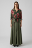 OLIVE WITH FUCHSIA FLOWERS FINE SHIRT WITH SILK