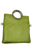 CIRCLE FLAT. LIME LEATHER ART MESSENGER BAG