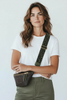 Mini brown leather belt bag with olive green details