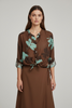 BROWN ART SHIRT WITH TURQUOISE FLOWERS