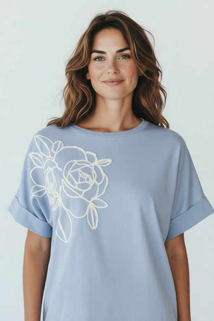 SKY BLUE 3D FLOWER CHIC TOP