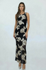 BLACK WITH BEIGE 3D FLOWERS LONG DRESS