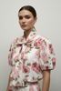 PINK FLORAL COTTON BOW BLOUSE