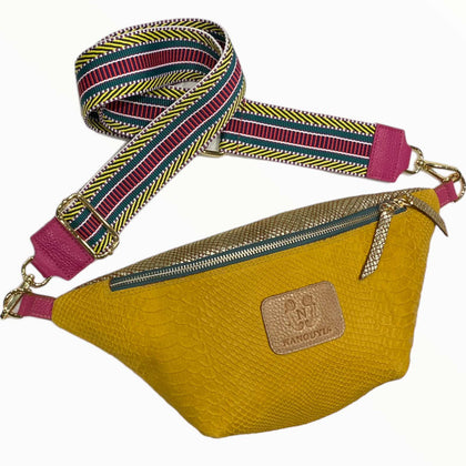 Safran anaconda-print leather belt bag with pink details