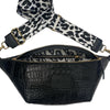 XL black alligator-print leather belt bag with animal-print strap