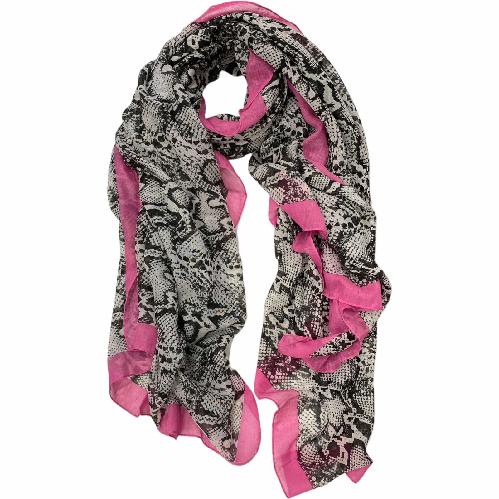 Grey snake-print scarf with pink details