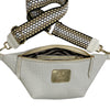 Ice-white woven-print leather belt bag