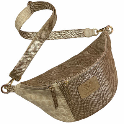 Alexia M. Gold and beige leather belt bag