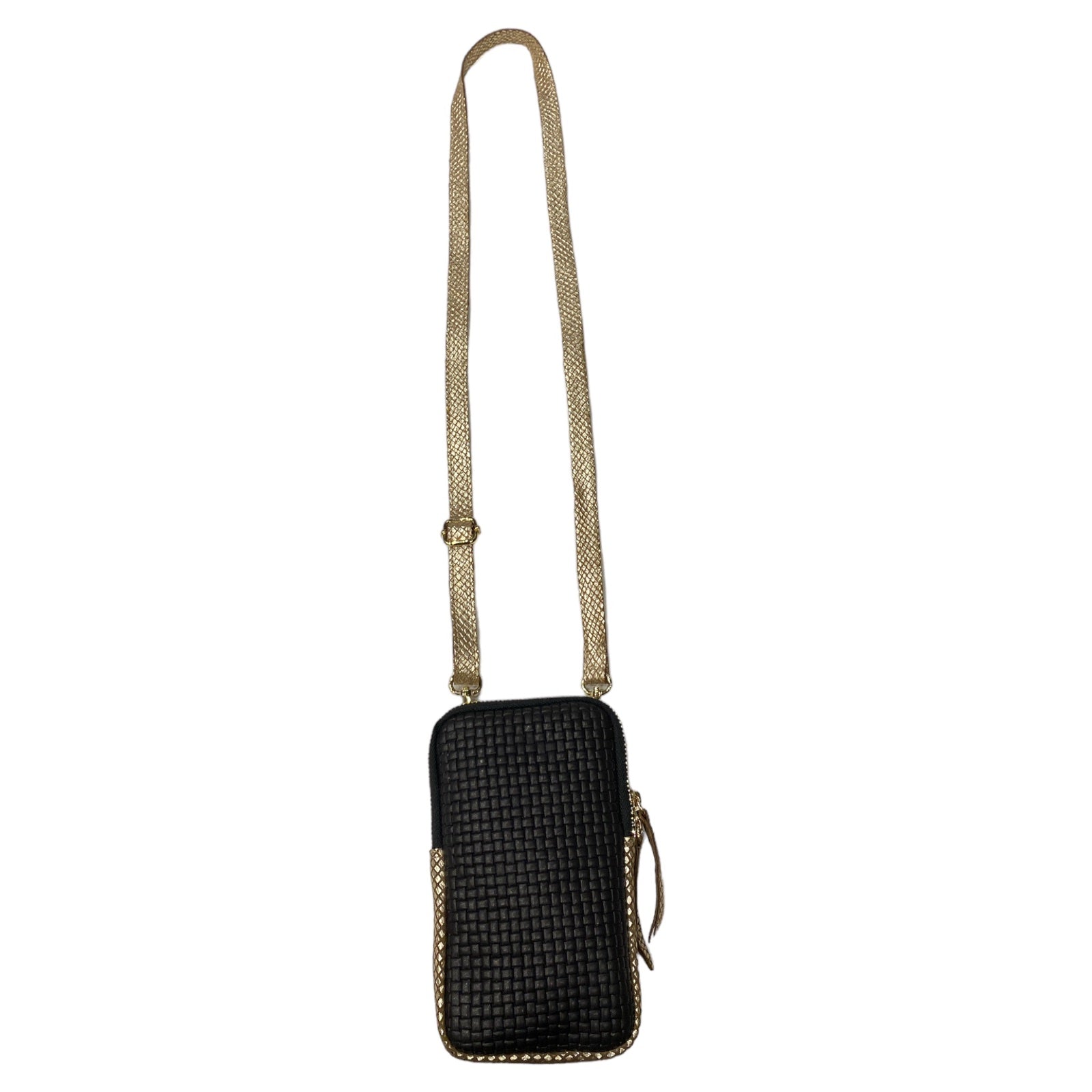 Black woven-print and gold mobile leather case