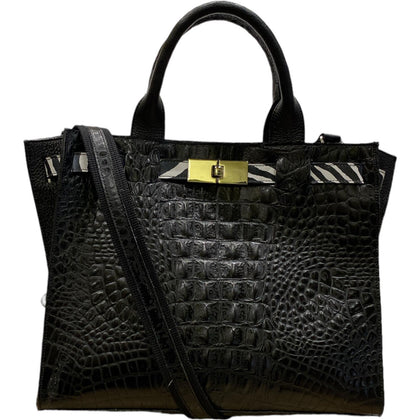 Greta M. Black alligator-print leather tote bag