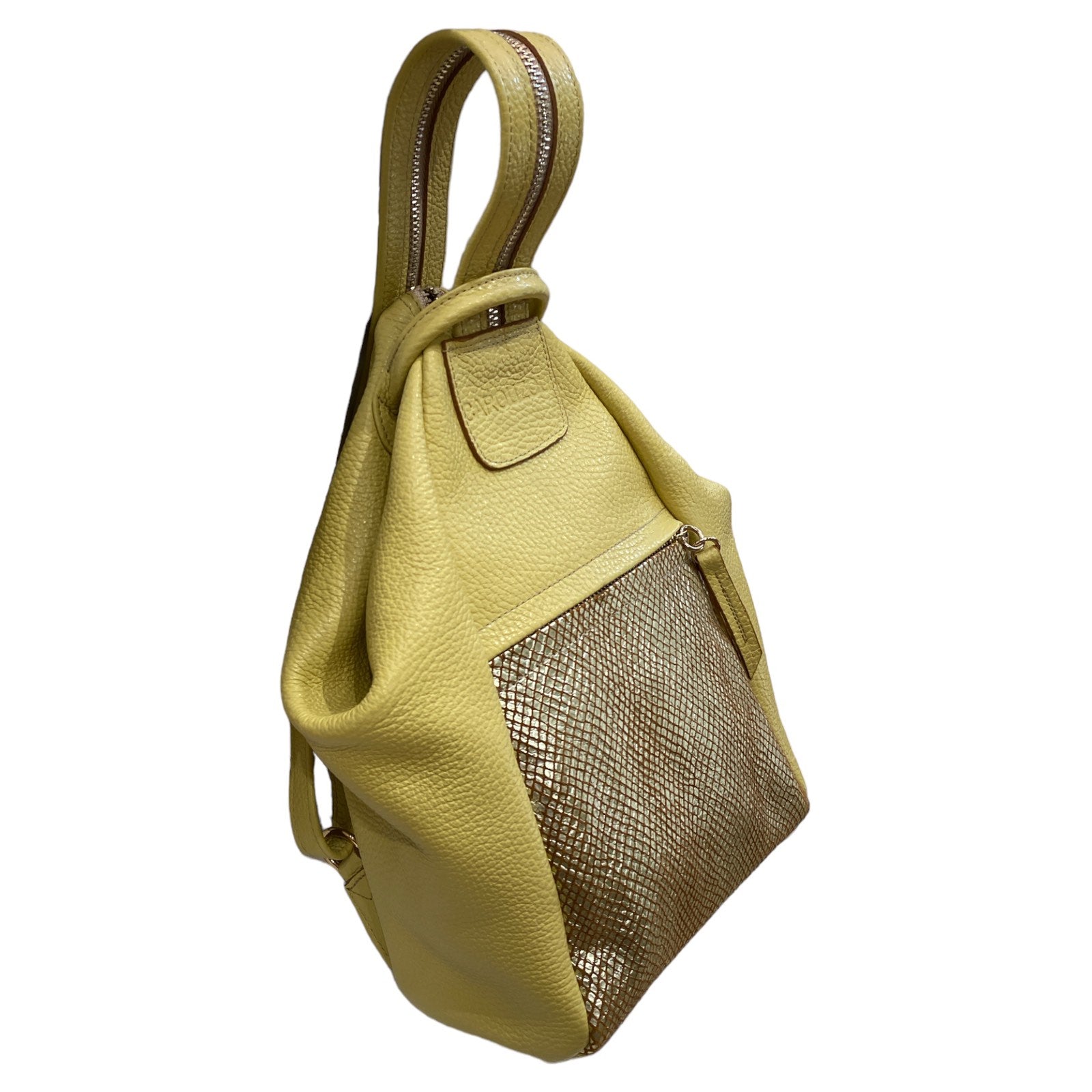 Niovi small. Yellow and gold leather backpack