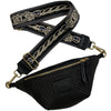 Mini black woven-print leather belt bag