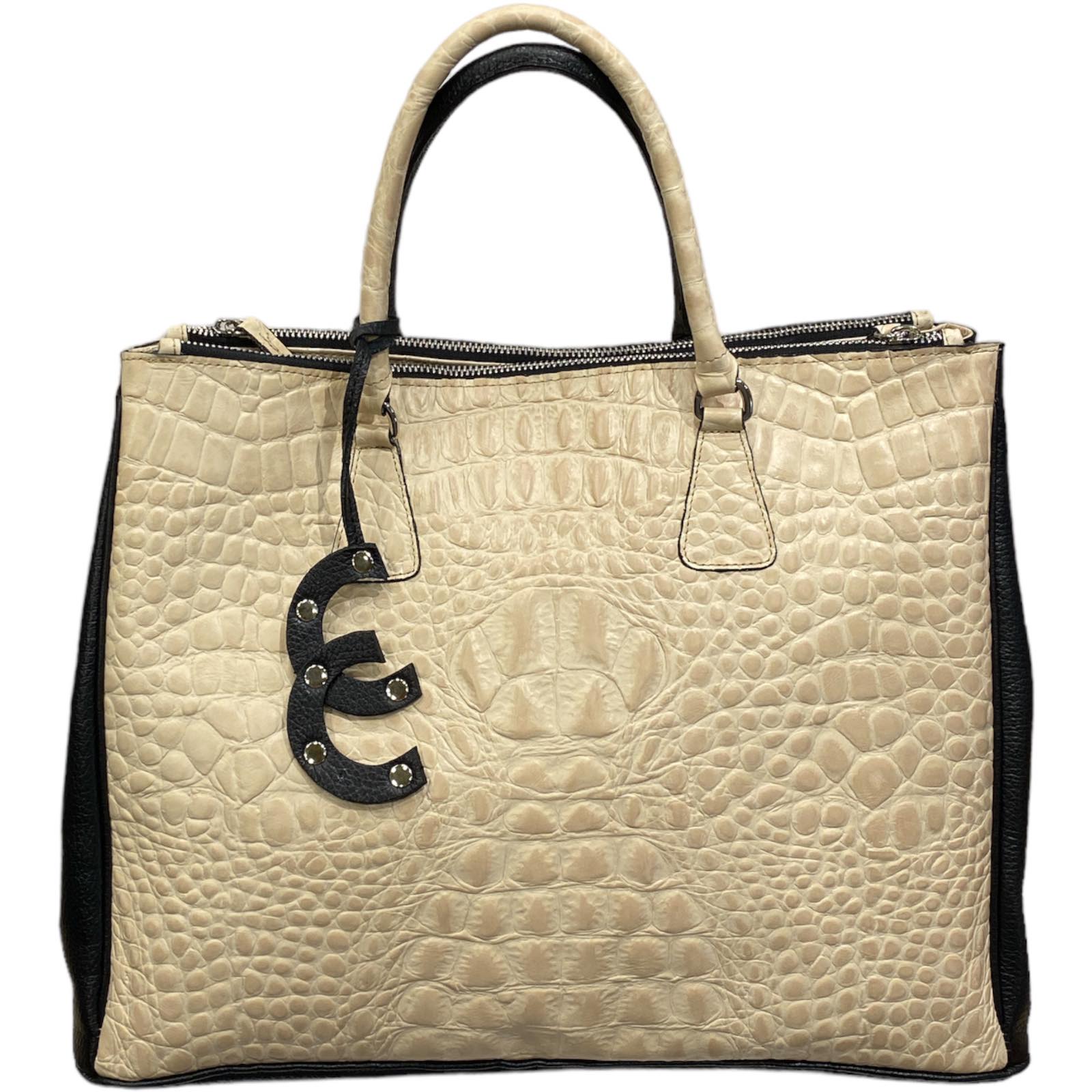 Diana L. Black and beige leather tote bag
